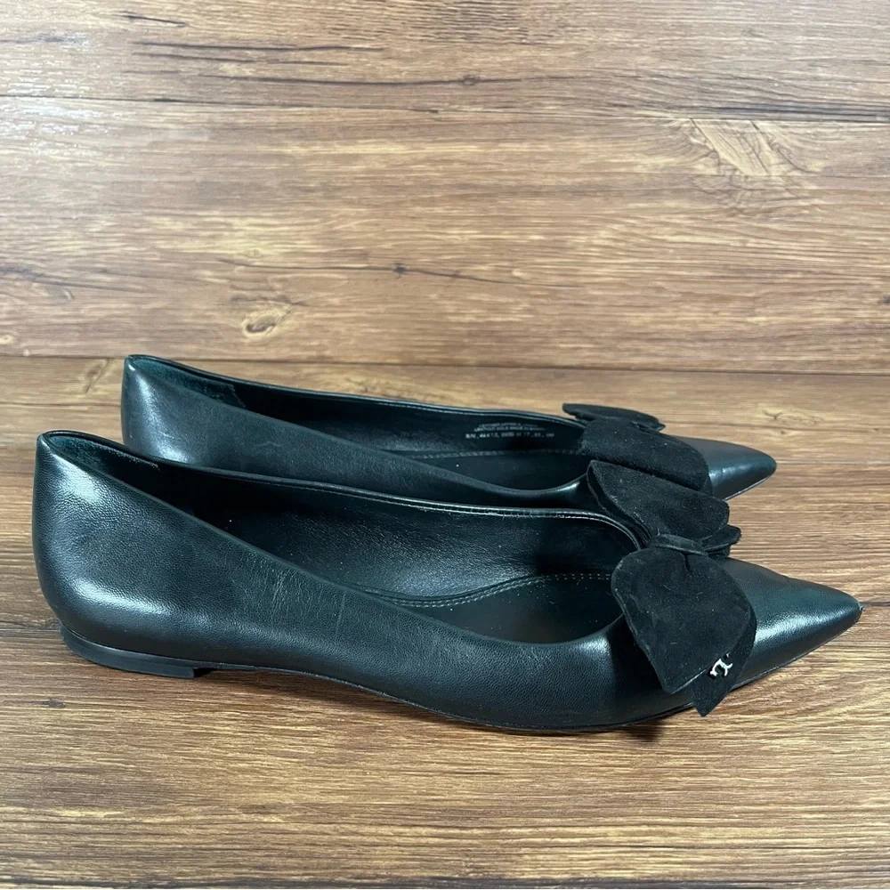 Tory Burch ‘Rosalind Bow’ Black Leather Slip-On Flats Women’s Size 9‎ Shoes